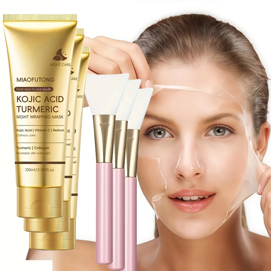 Kojic Acid Turmeric Overnight Peel Off Mask 100ml Hydrolyzed Collagen Brightening Skin Firming Korean Facial Treatment Oasis Select 3 PCS Option 1 100ml