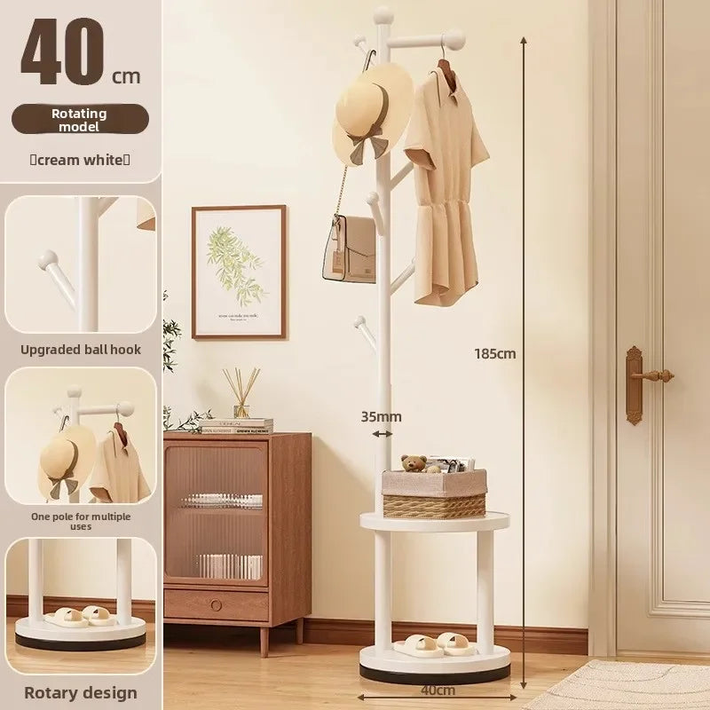 Multi-functional Bedside coat rack living room solid wood hanger double storage home floor hanger bedroom Oasis Select White-G