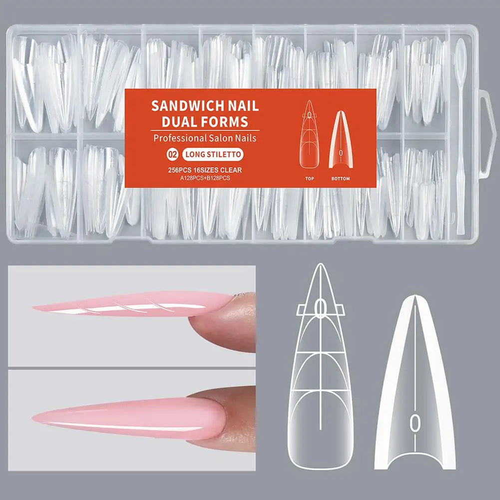 Nail Sandwich Dual Form Nail Tips Quickly Building Gel Form Nail System Full Cover Tips Nail Extension Form 256pcs Oasis Select