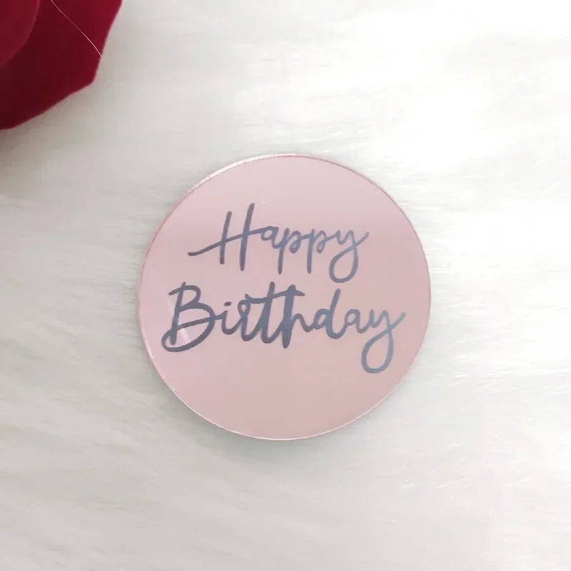 10pcs Happy Birthday Cupcake Toppers Gold Acrylic Circle Dessert Cake DIY Decorations Insert Card Kids Birthday Party Decoration Oasis Select Round-Rose Gold