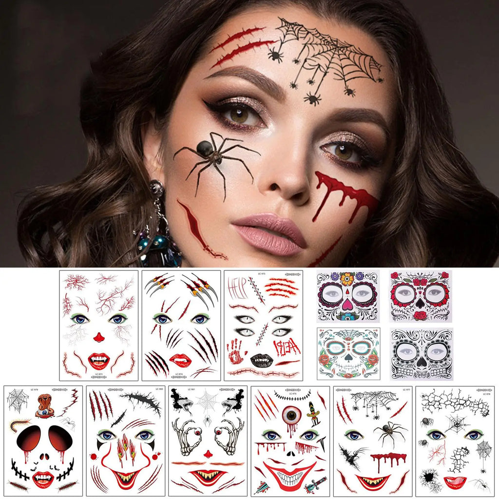 Halloween Skull Face Temporary Tattoo Stickers – Day of Dead Temporary Face Tattoo Oasis Select