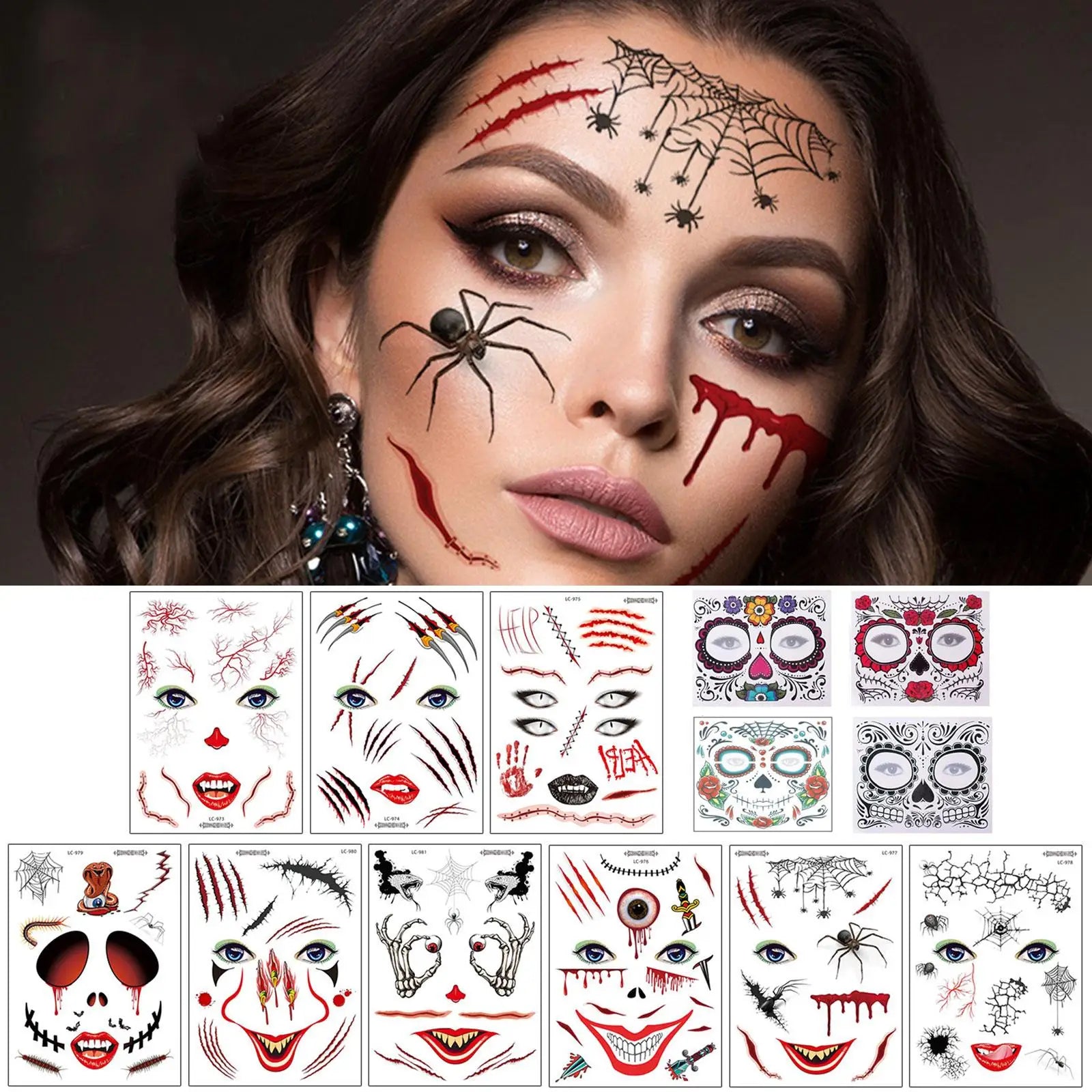 Halloween Skull Face Temporary Tattoo Stickers – Day of Dead Temporary Face Tattoo Oasis Select