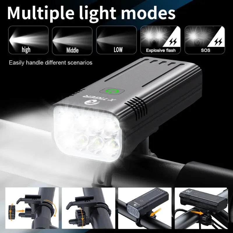 X-TIGER Bike Light Set Powerful USB Rechargeable Bright 10000mAh Bicycle Front Lights IPX5 Waterproof Front Lamp Cycling Oasis Select