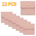6/12PCS Small Jewelry Pouch PU Leather Square Snap Button Travel Bracelet Packaging Earrings Rings Necklaces Compact Organizer Oasis Select Pink 12pcs