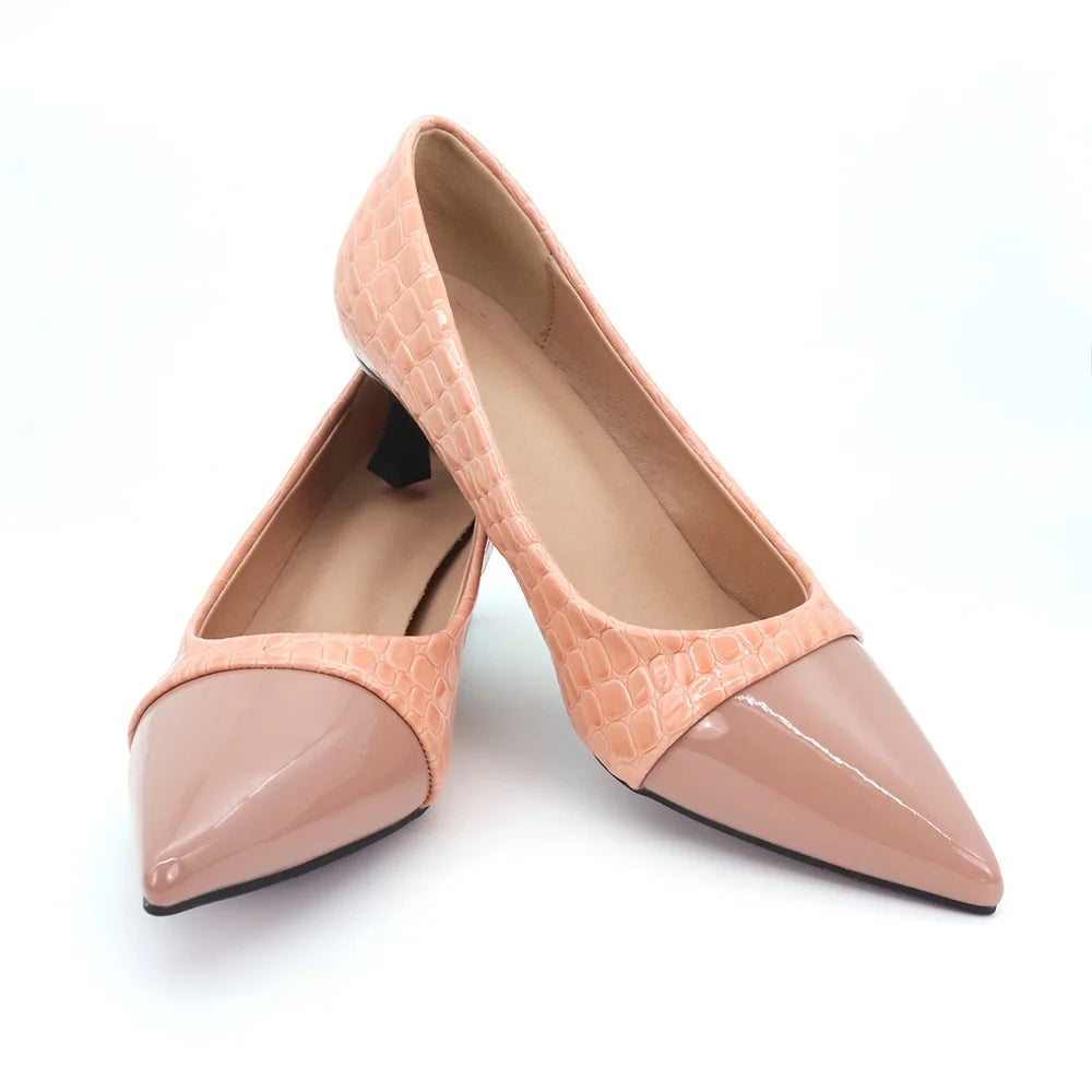 Nude Pink Pointed Toe Pumps – Faux Leather Block Heels for Weddings, Office & Daily Wear, Leg-Lengthening Slip-On Dress Shoes Oasis Select