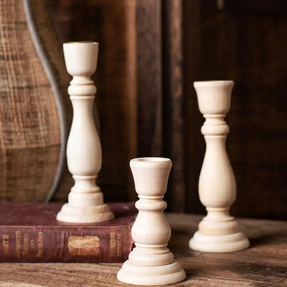 3 Size Wooden Vintage Candlesticks Table Candle Holder Wedding Home Dining Desktop Decoration Wood Candle Stand Candelabrum Oasis Select