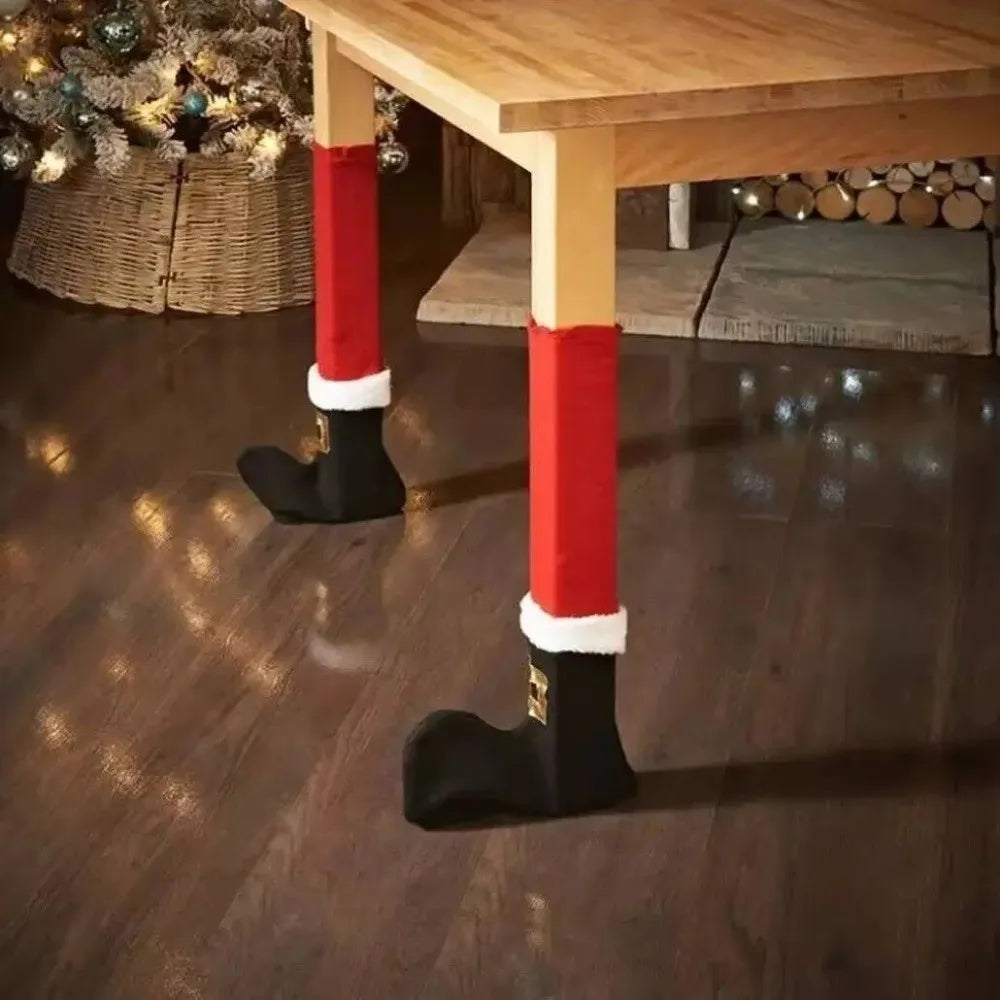 4PCS Anti Slip Christmas Table Chair Leg Cover Santa Claus Boots Covers Happy New Year Furniture Leg Pad Merry Christmas Decors Oasis Select
