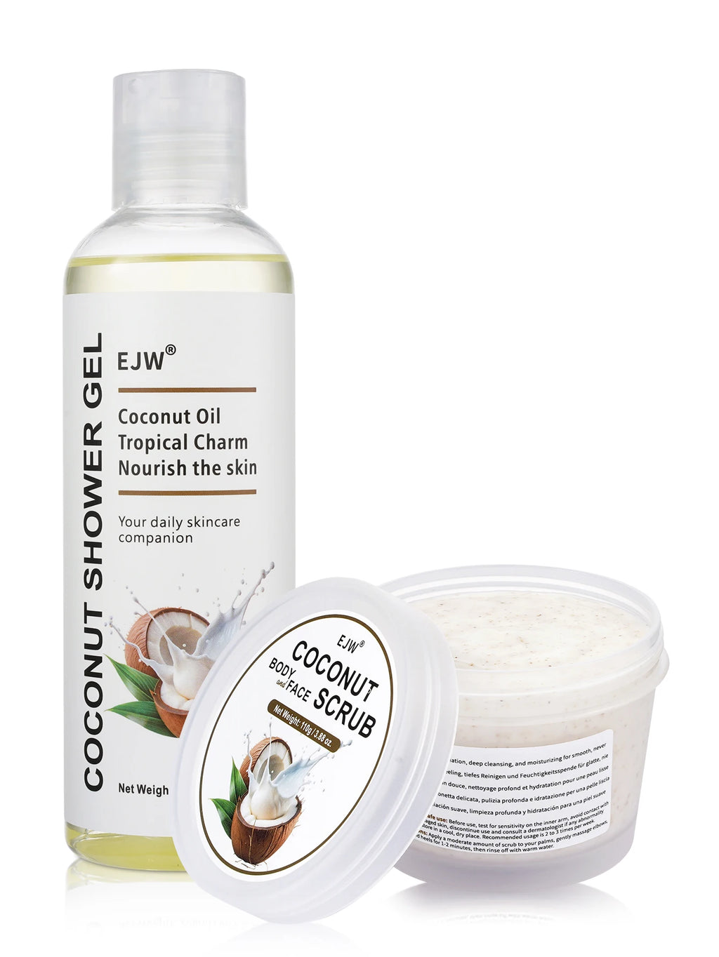 Coconut Body Wash and Body Scrub,Gentle Body Polish for Soft, Moisturizing and Exfoliating Body,Hand, Foot Scrub ,Shower gel Oasis Select 2PCS Others