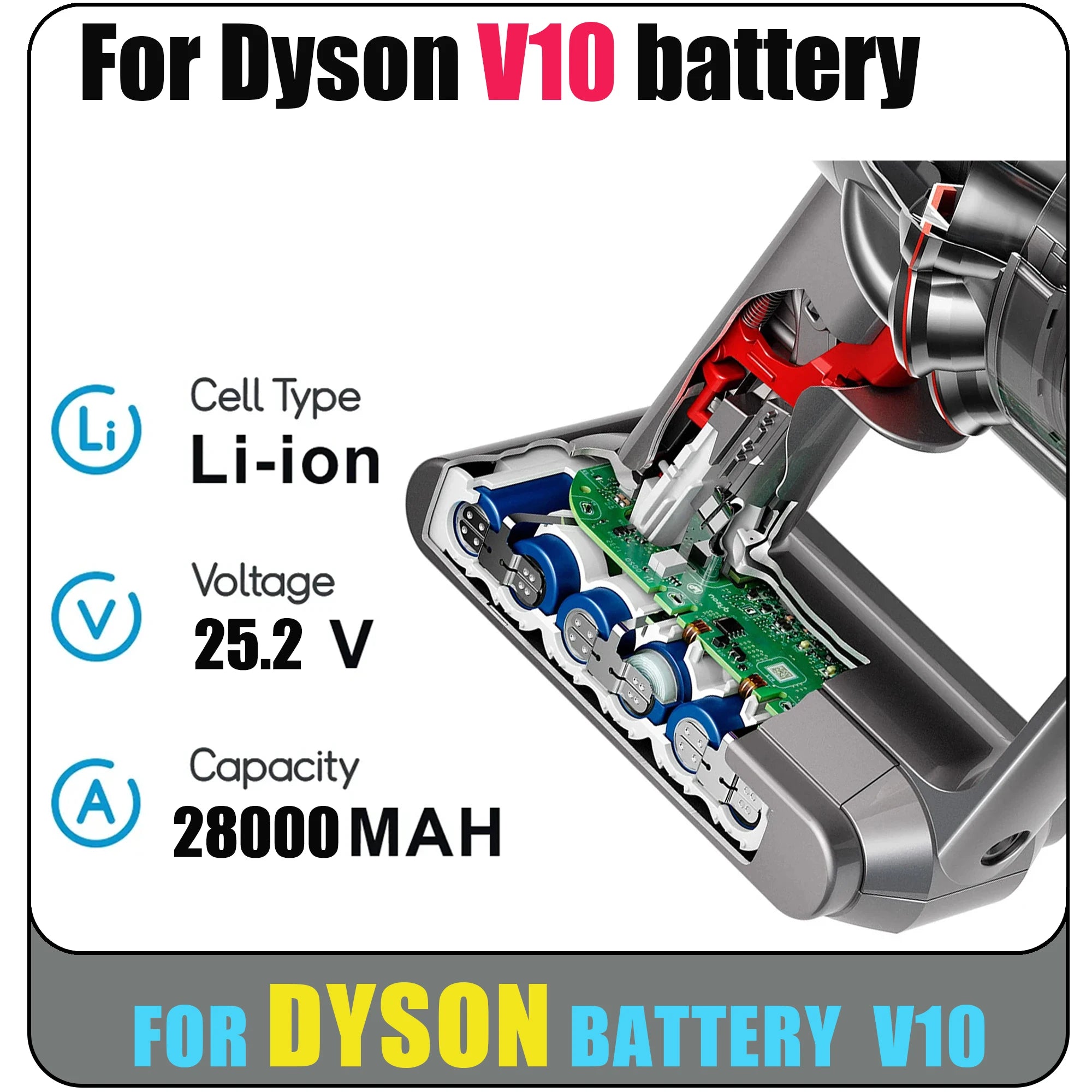 NEW 25.2V 16800mAh/28000mAH 100%For DYSON V10 batteries V10 Animal Absolute Fluffy Cordless Vacuum Cleaner Oasis Select