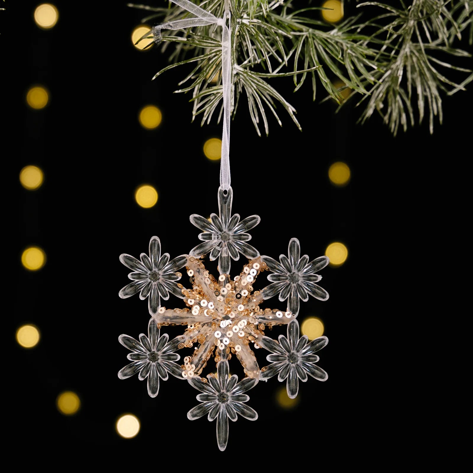 Sequined Acrylic Christmas Ornaments – Snowflake & Bell Pendants