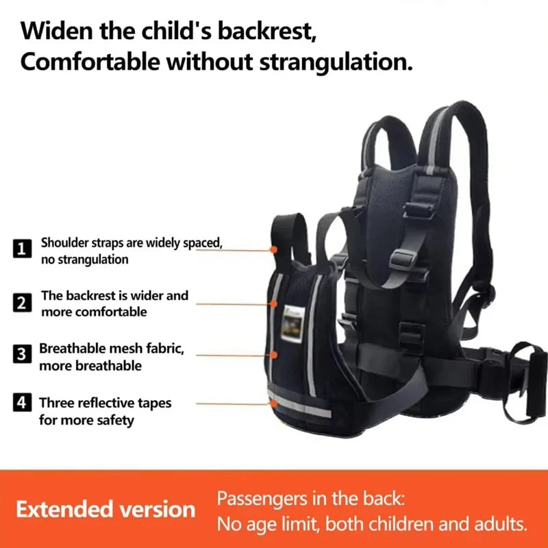 Motorcycle Safety Belt for Kids Adjustable Children Harness Anti-drop Baby Riding Seat Belt for Motorcycle Bike Safety Belt Oasis Select black A