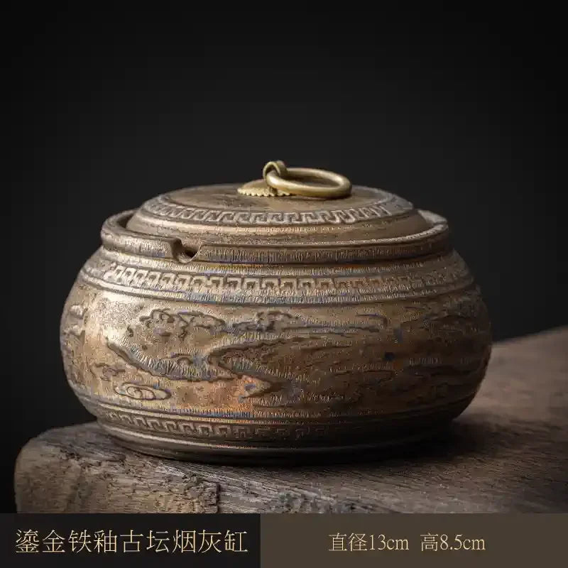 Ceramic Ashtray with Cover Home Office Creative Living Room Chinese Fly Ash Proof Ceramic Ashtray Oasis Select F