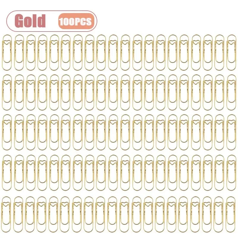 10-100PCS Heart Shaped Notebook Clips Creative Bookmark Page Holders Metal Pen Clips for Journal Planner Office Supplies Oasis Select Gold-100PCS