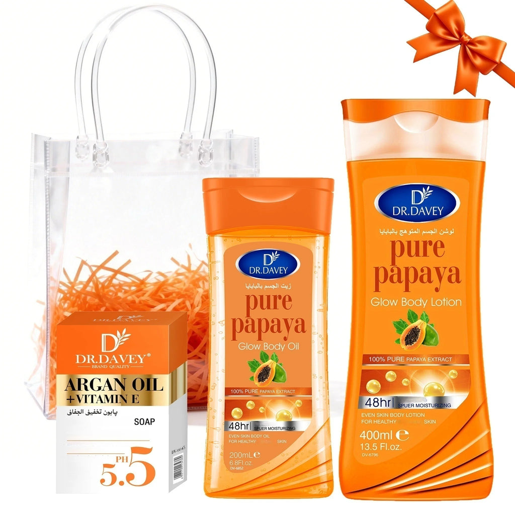 DR.DAVEY Papaya Skin Care Gift Set – Lotion, Soap & Body Oil