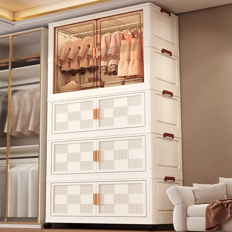COIZYZZL 31.5 Inch Foldable Storage Wardrobe, 2-6 Tier Multi-Combos with Rolling Wheels, Large Capacity for Living Room/Bedroom Oasis Select