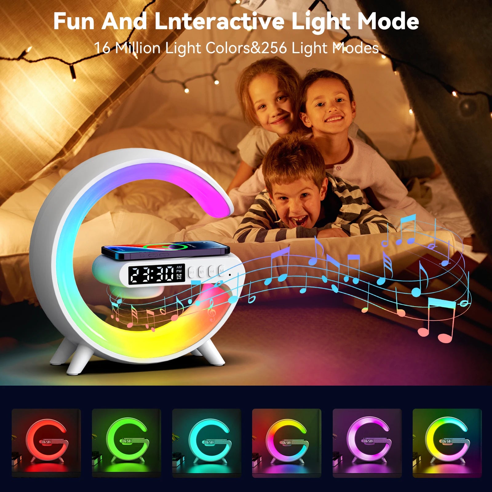 Small RGB Wireless Charger Smart Wireless Bluetooth Speakers Sunrise Alarm Clock & Wake Up Light 15W Fast Charging Dock Station Oasis Select