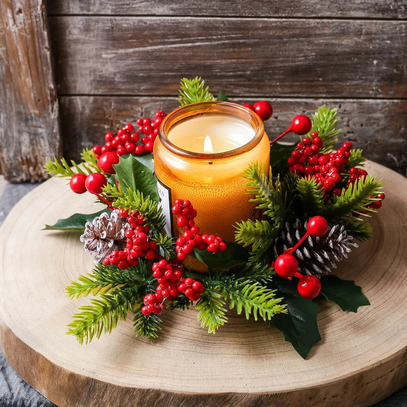 Christmas Candle Rings Table Decoration Christmas Wreath Candle Holder Ring Red Berries Table Centerpieces Candle Wreath Oasis Select