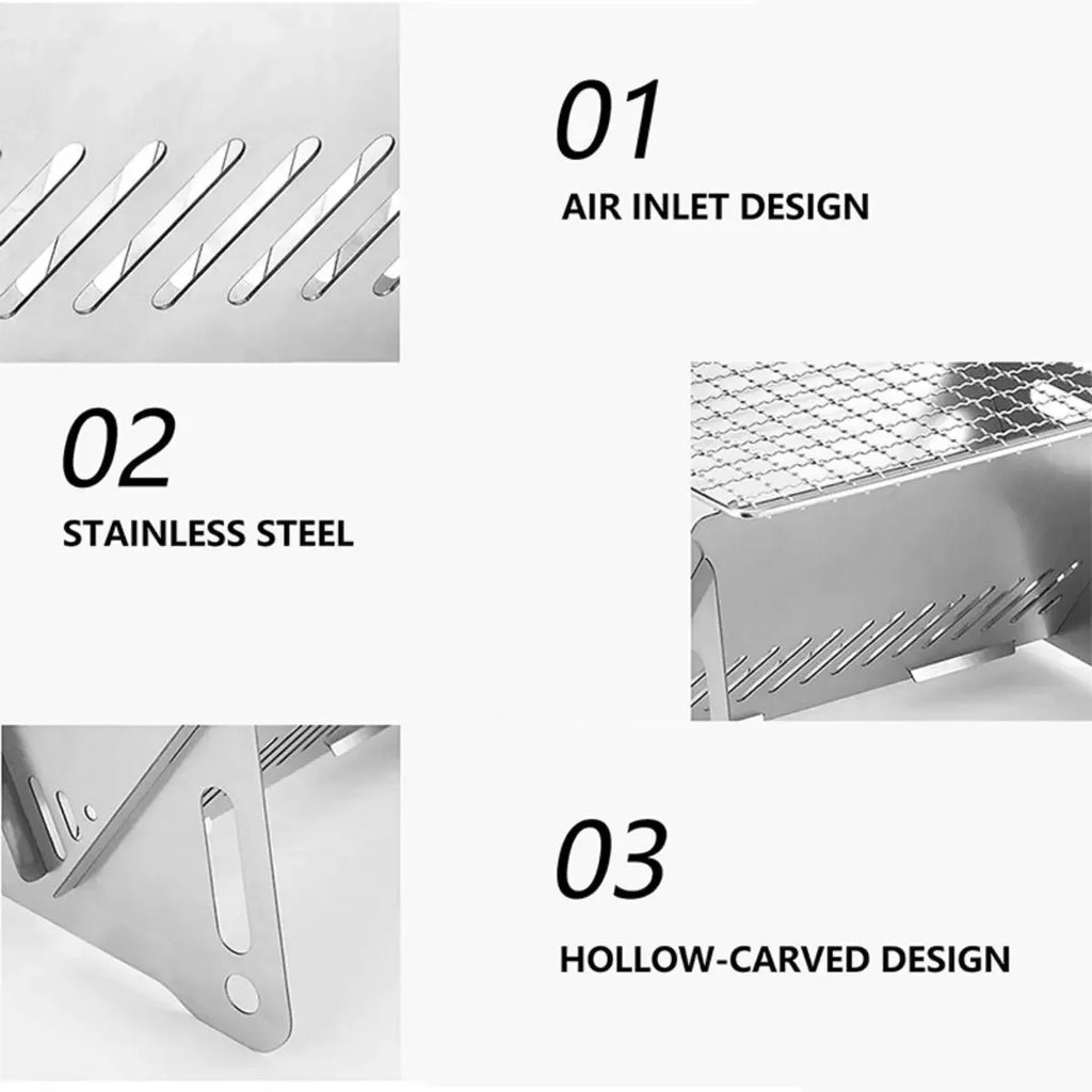 Portable Stainless Steel Camping BBQ Grill Rack & Firewood Stove Camping BBQ Grill Oasis Select