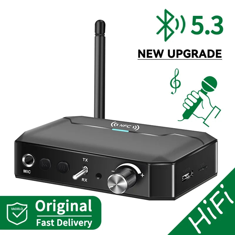 NFC Bluetooth 5.3 Audio Transmitter Receiver 3.5mm AUX/RCA/USB/TF/Coaxial/6.5MM Microphone Karaoke Wireless Adapter HiFi Stereo Oasis Select Black