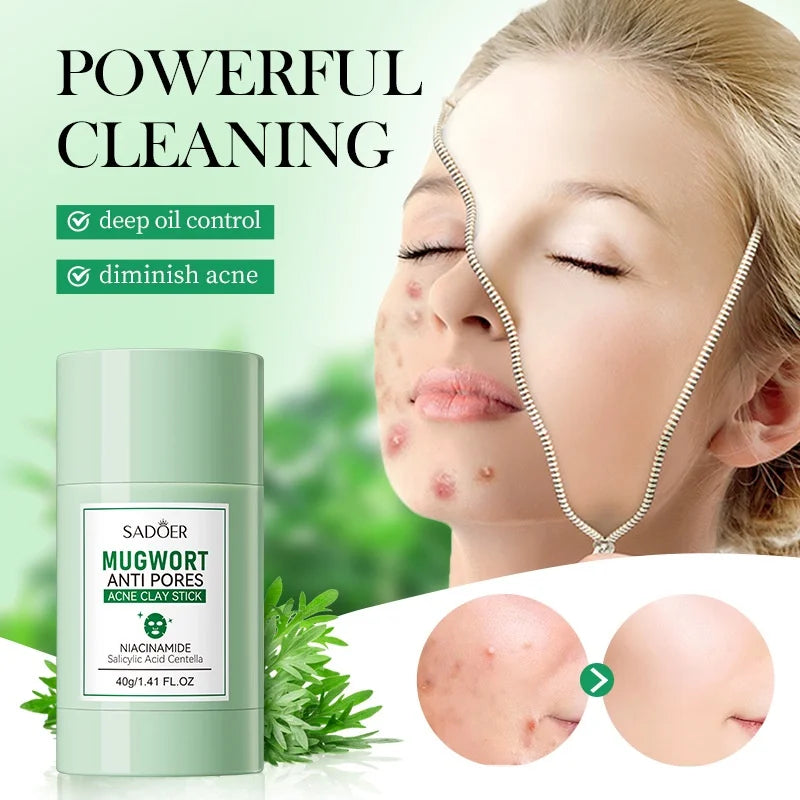 Mugwort Clay Stick Anti-Acne Clay Mask for Clean Pores and Blackheads Improve Acne Prone Skin 40g Oasis Select