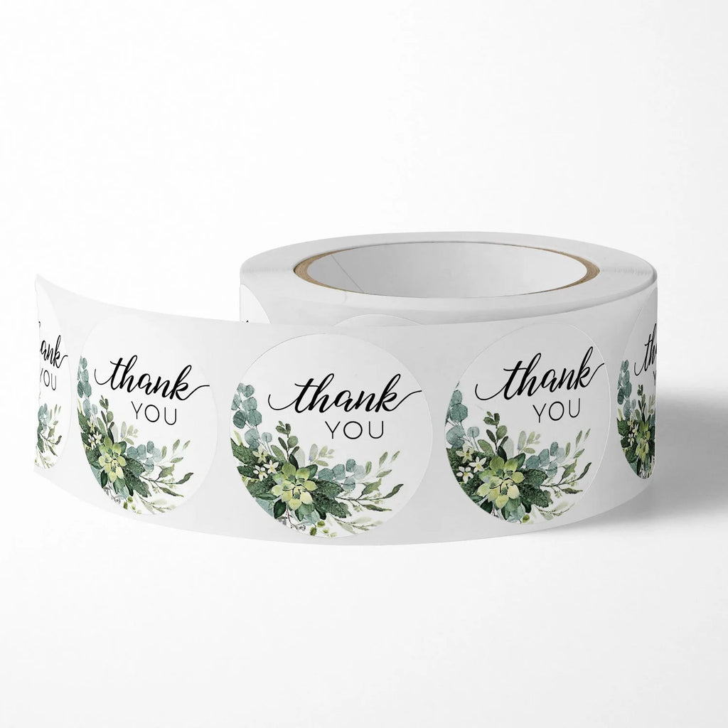 500 PCs/roll 1 inch Green Floral Thank You Stickers for Gift Wrap, Envelope Closure, Small Business Office Supplies, Diy Decor Oasis Select