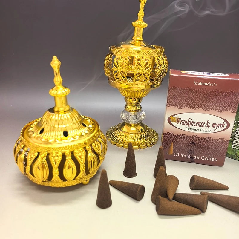 2Pack Mahendra Incense Cones with 1pc Hollow Incense Burner Set，for Yoga Meditation，Home Fragrance Sandalwood Patchouli Lasting Oasis Select
