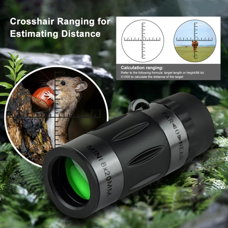 WISH Compact 8X20 Monocular Telescope - Portable High-Definition Scope Ideal For Hiking Camping Wildlife Observation Concerts Oasis Select