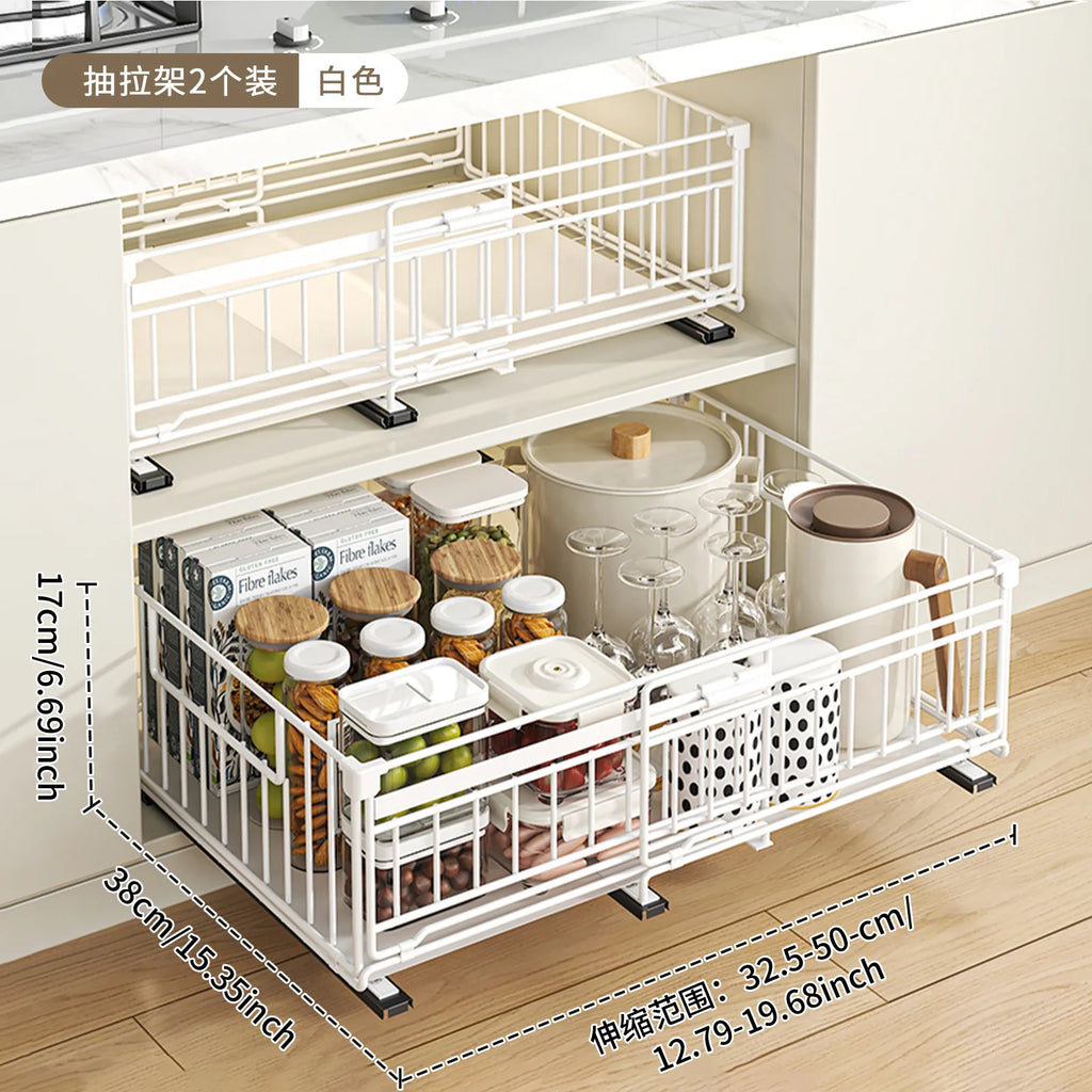 Telescopic basket, kitchen, deep cabinet, pull-out rack, tableware, storage box, cabinet, seasoning, dishes, drawer type Oasis Select