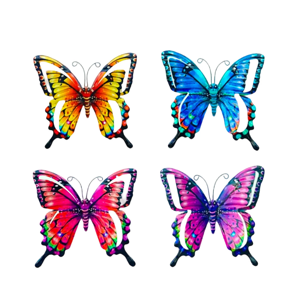 4-Piece Iron Butterfly Wall Decor – Painted Metal Garden Art Metal Wall Art Oasis Select