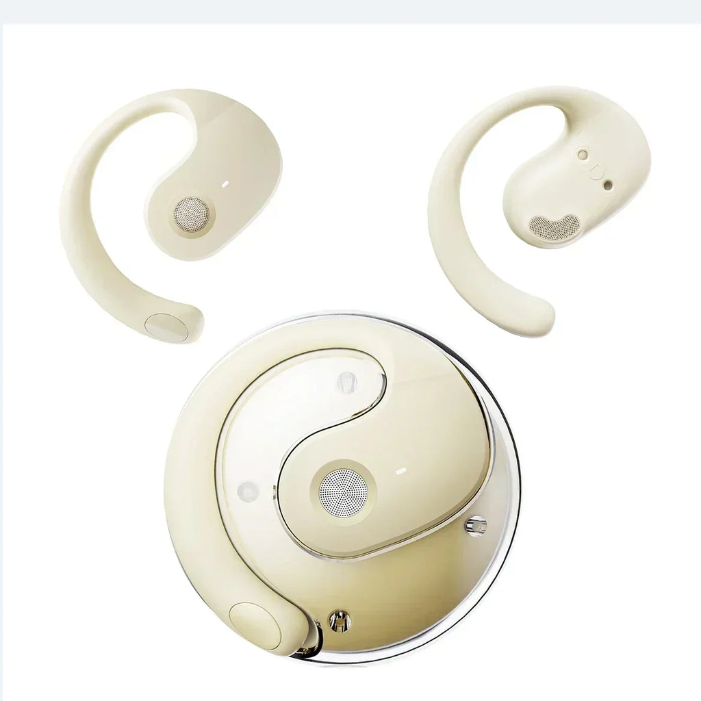 Wireless Headphones Comfortable Ear Hook Touch Control Earbuds with Mic Wireless Bluetooth Headset Phone Earphones Game Oasis Select khaki