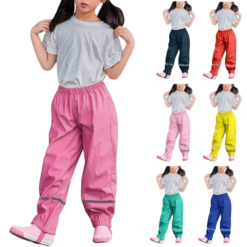 Children's Solid Color Loose Pencil Wind And Waterproof Mud Trousers Breathable Multi-function Casual Trouser For Boys And Girls Oasis Select