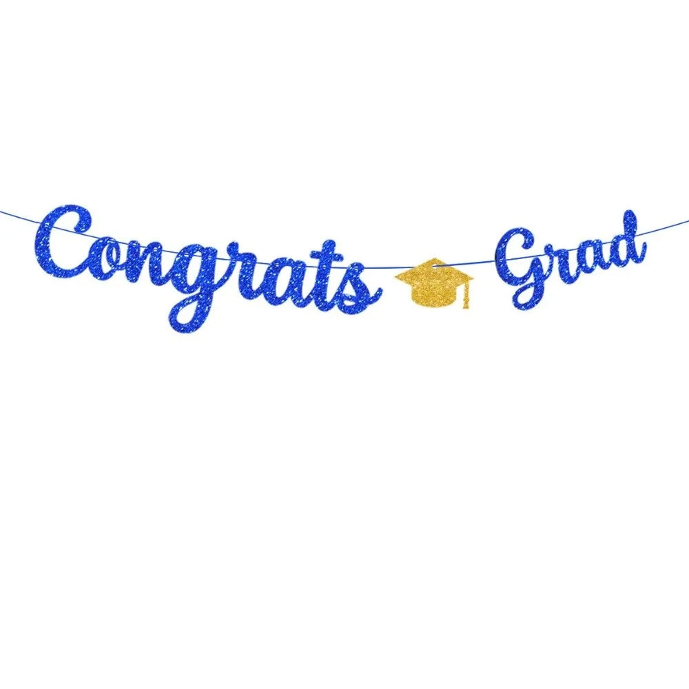 Gold Glitter Graduation Party Banner Garland – Reusable Decor
