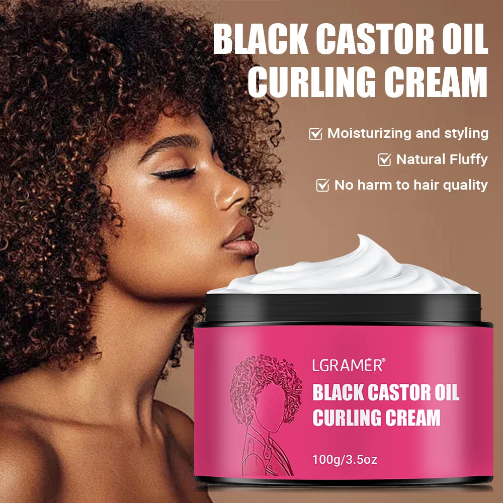 LGRAMÉR Black Castor Oil Curl Defining Cream Non-stick Hydrates & eliminates frizz, Hair-Smoothing Anti-Frizz Cream to Define Oasis Select