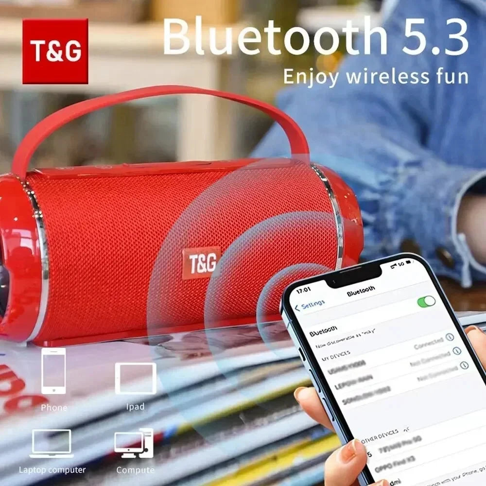 T&G Portable Bluetooth 5.3 Speaker – Waterproof, FM & Subwoofer