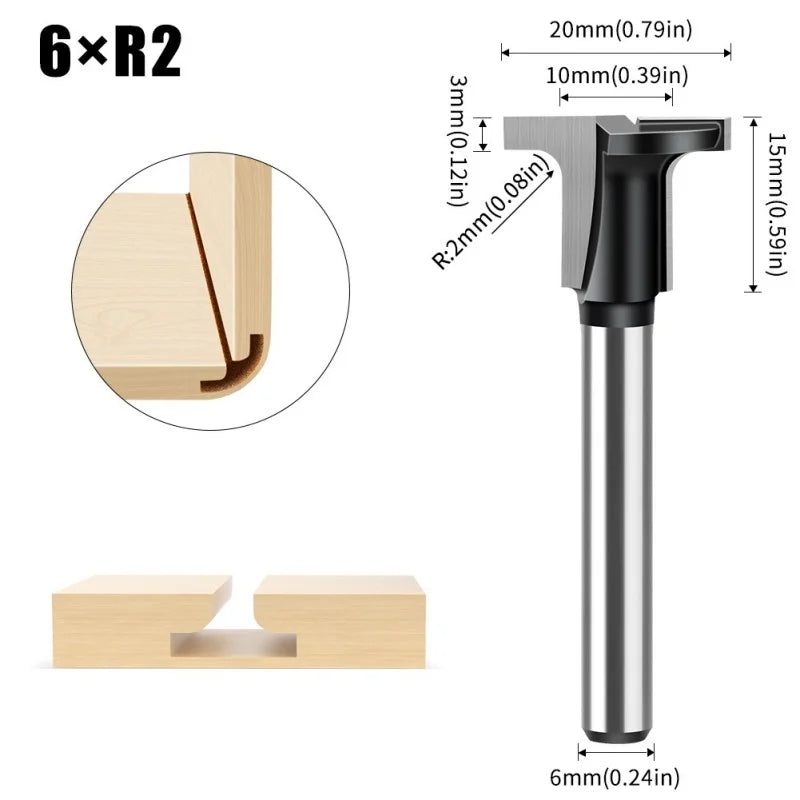 1Pcs 6mm 1/4" Shank Carbon Crystal Plate Arc Bending Router Bit T-half Round Flat Slotted Angle Cutter Woodworking Tools Oasis Select 6