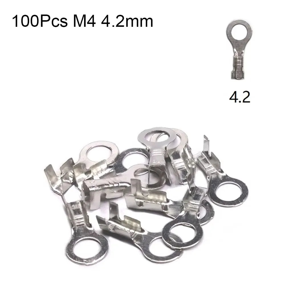 100Pcs New M3/M4/M5/M6/M8 DJ431 Terminal Block Brass Ring Eyes Ring Lugs Tinning Non-insulated Assortment Kit Oasis Select 100Pcs M4 4.2