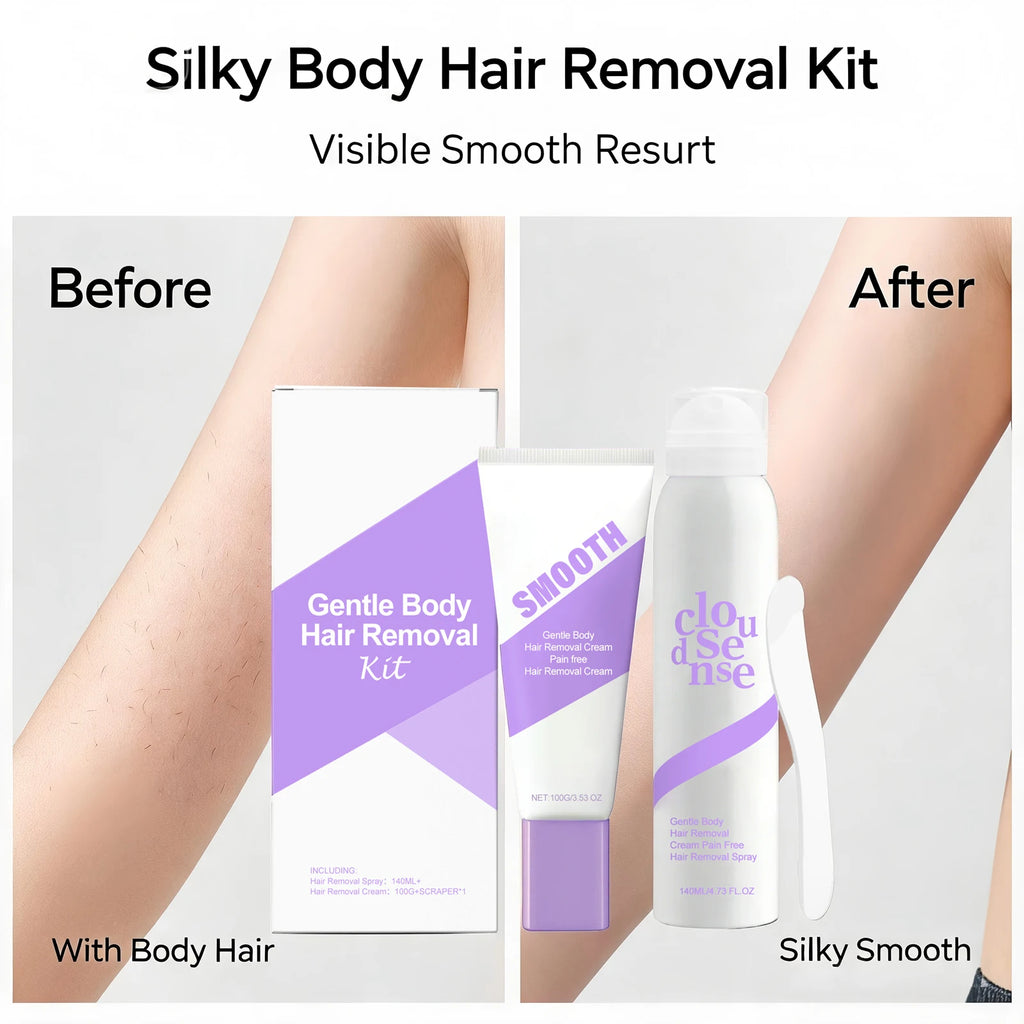 Body Hair Removal Kit, 140ml Spray + 100g Cream with Scraper Painless Hair Remover for Arms, Legs, Underarms Area No Irritation Oasis Select