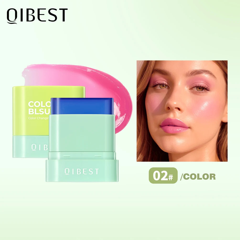 QIBEST 3 Colors Jelly Blush Stick Lip Balm Eyes 3-in-1 Multi-Use Matte Blush Moisturize Brighten Lipstick Watercolor Cosmetics Oasis Select 02
