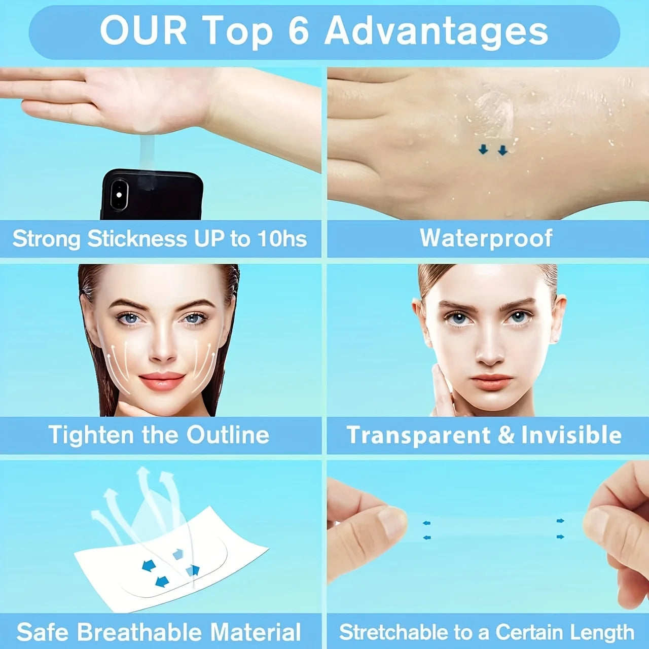 180/100pcs - Facial Tape Lift Invisible Patch, Suitable for Wrinkles, Chin, Neck, V-Shaped Lift Sticker, Instant Makeup Strips Oasis Select