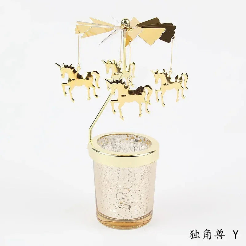 Gold Romantic Rotating Candlesticks Home Christmas Party Decoration Snowman Rotation Spinning Carrousel Tea Light Candle Holder Oasis Select Y