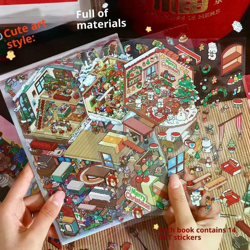 10Pcs/set Cartoon Christmas Miniature Scene Diorama Stickers DIY Handmade Stacked Scrapbook Stickers Holiday Decoration Gifts Oasis Select