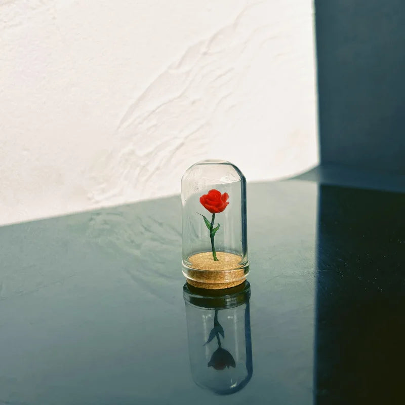 1/5 PCS Rose Under Glass Cloche – 1:12 Miniature for Dollhouse, Fairy Garden Paths & Micro Landscapes, Mini Simulation Models Oasis Select