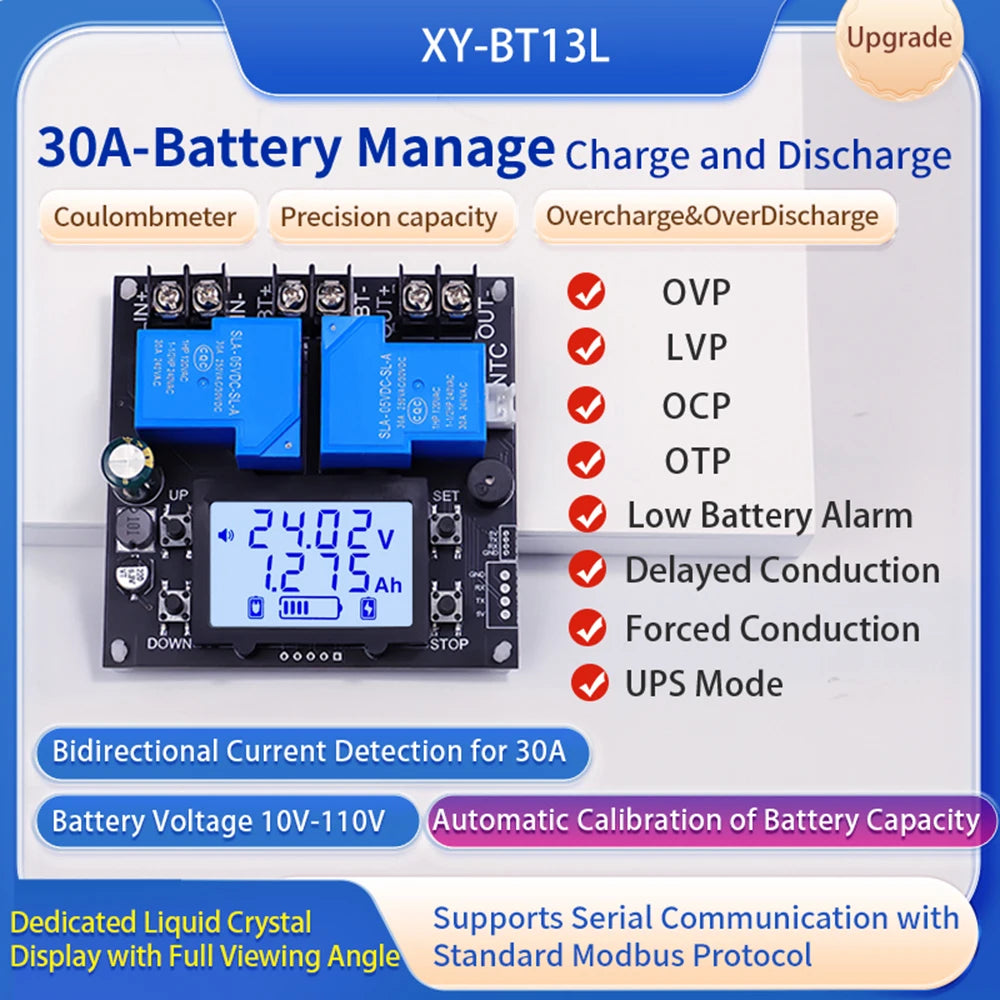 DC10-110V BT13 Voltmeter Coulomb Meter Voltage Current Tester Battery Charge and Discharge Protection Battery Capacity Indicator Oasis Select Default Title