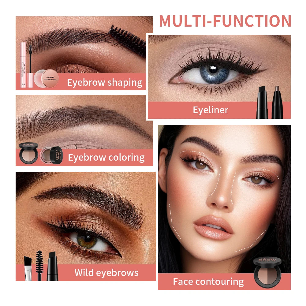 Double Ended Eyebrow Set With Brow Pencil,Brow Powder,Gel,Pomade Natural Color Shape Long Lasting Precise Outline Eye Brow Makeu Oasis Select