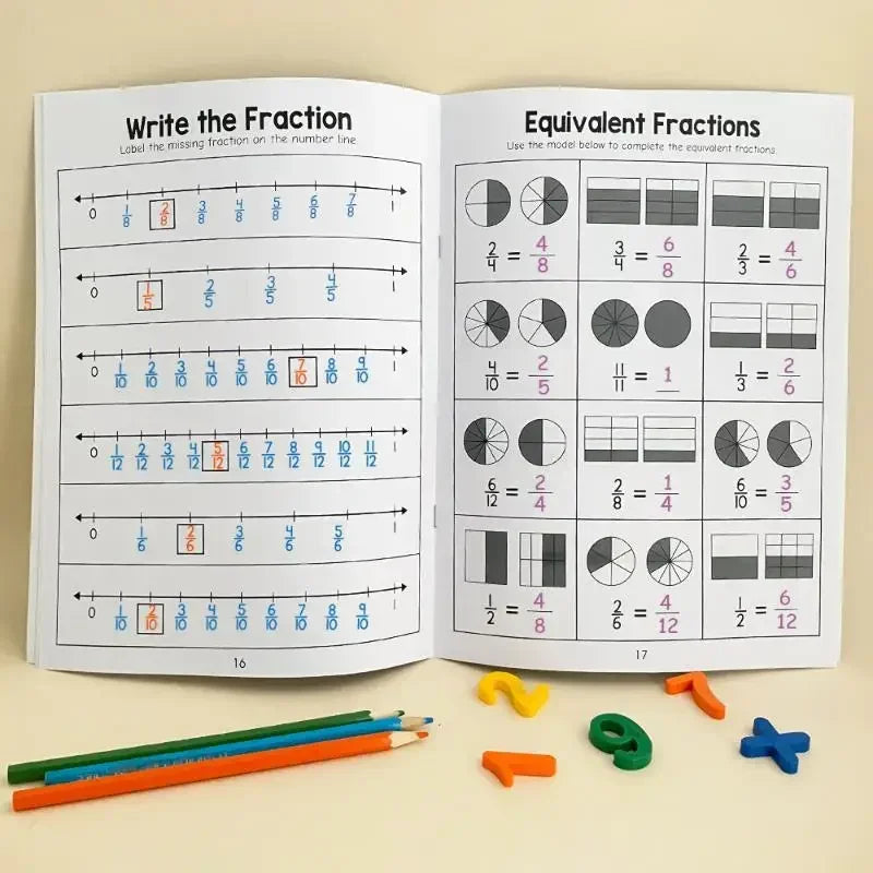 Basic Fraction Learn and Practice Training Workbook Fraction Fact Teacher Teaching Aids Primary School Math Cognitive Test Book Oasis Select