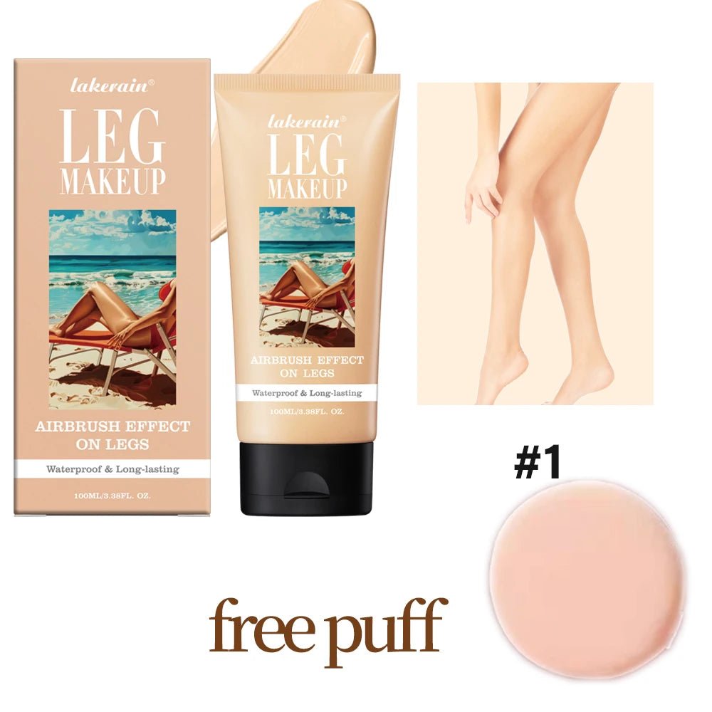 Waterproof Body Foundation With Free Powder Puff Bronze Leg Makeup Long Lasting Tanning Cream 100ml 3 Colors Oasis Select white and puff