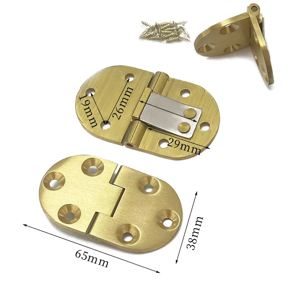 2Pcs Rounded Edges Brass Tray Hinges 90-degree Flip Hinges,spring Folding Copper Waist Hinges with Clip Positioning with Screws Oasis Select