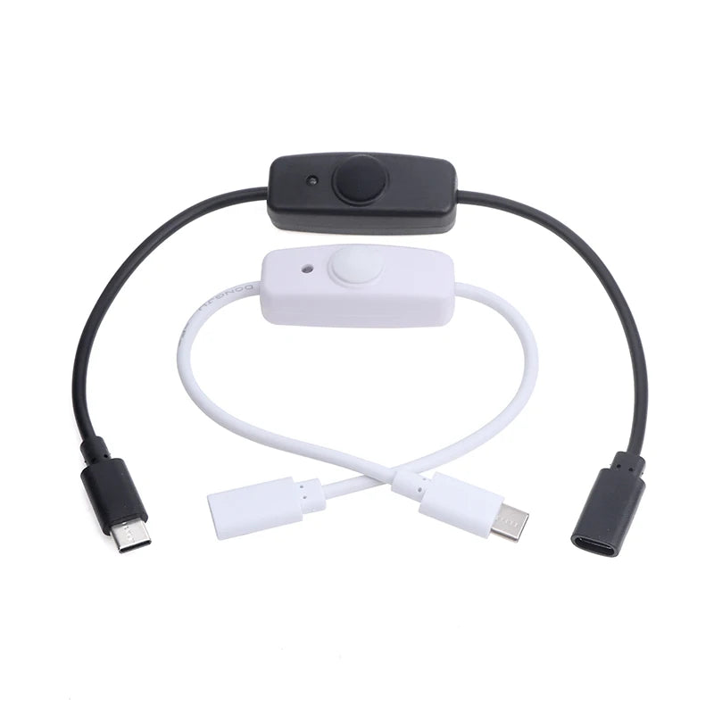 USB Type C With ON/OFF Switch Power Button 30CM Charging Extension Cable Universal Type-C Extension Cable Oasis Select