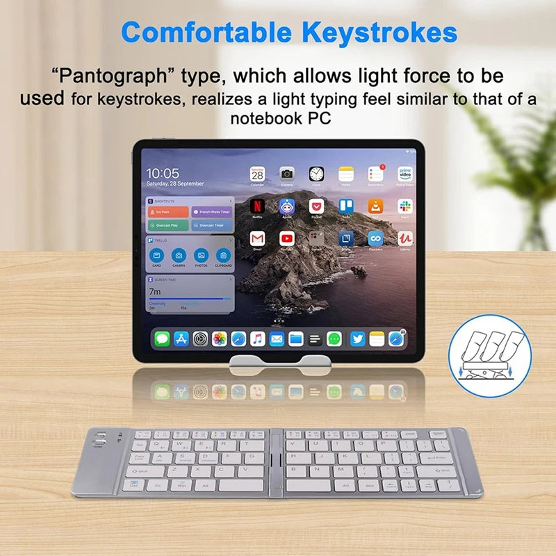 WISH Foldable Mini Bluetooth Keyboard. Portable Ultra-Thin Multi-Device Wireless Keyboard. 66-Key Rechargeable Keyboard Oasis Select