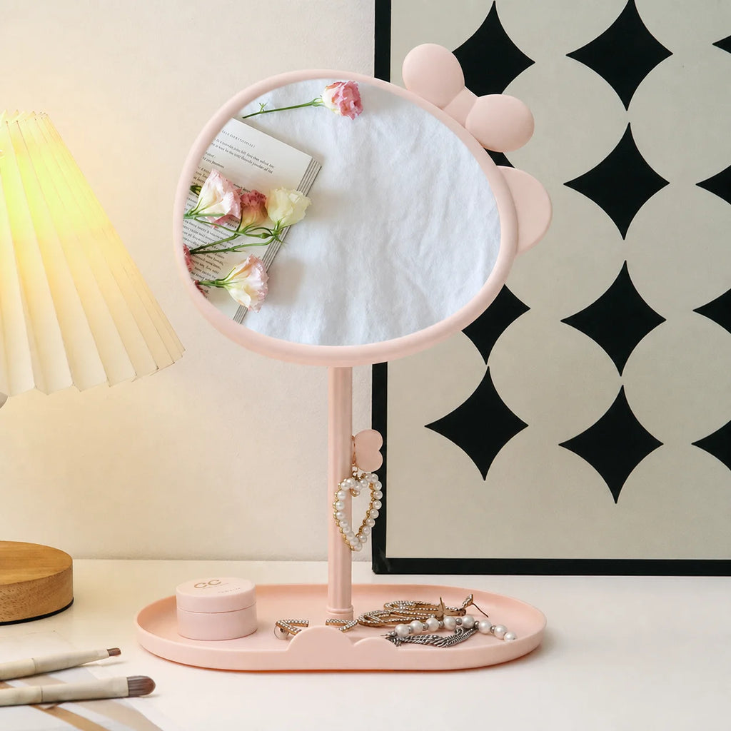 Cute Bowknot Desk Vanity Mirror with Storage Tray | 360°